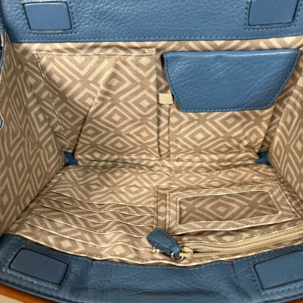 Brighton Shiloh Africanz Blue Pebbled Leather Crossbody Organizer Bag
